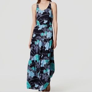 New LOFT maxi dress blue floral pattern tiered sleeveless